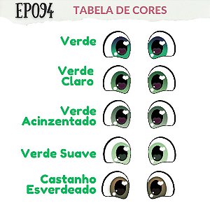 Olho Adesivo Resinado - EP094 Tons de Verde - Claro, Verde Acinzentado, Suave, Castanho Esverdeado e Cartela Mista