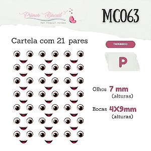 Adesivos Resinados - MC063 - P - Olhos e boca - Cartela com 21 pares