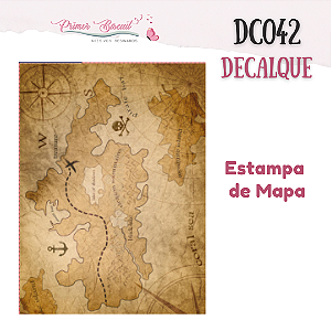 Decalque - DC042 - com Fundo Transparente - Estampa de Mapa de Piratas