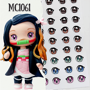 Olhos Adesivos Resinados MC1061 - Cores Mistas Castanho Escuro, Castanho Claro, Verde, Azul e Rosa
