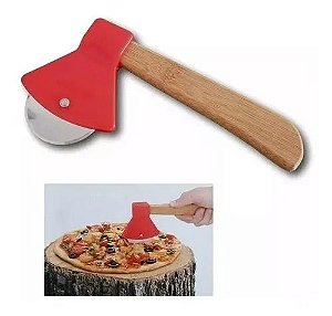 Cortador De Pizza Machadinha Aço Inox Bambu Vermelha 20,5cm