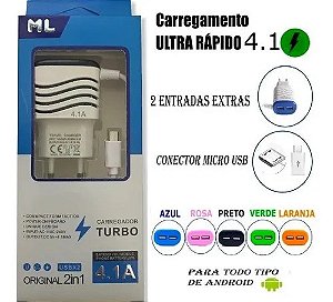 Carregador Turbo 4.1a V8 C/2 Entradas Usb