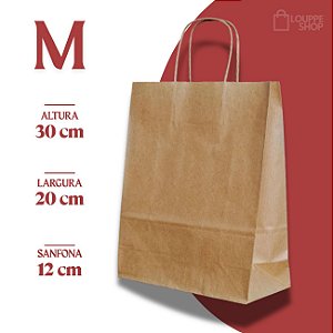 SACOLA PAPEL KRAFT DELIVERY TAMANHO M C/ 100 UND - 20x27x12 LISO (NATURAL)