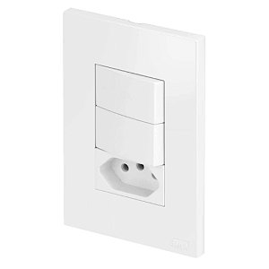 Conj. Interruptor Duplo Simples + Tomada 10A Recta Branco Fosco Blux