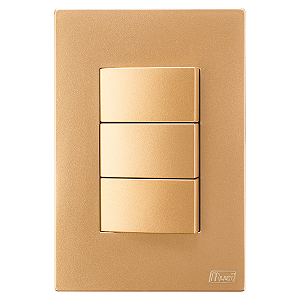 Conjunto Interruptor Triplo Paralelo Recta Ouro Nobre Fosco Blux