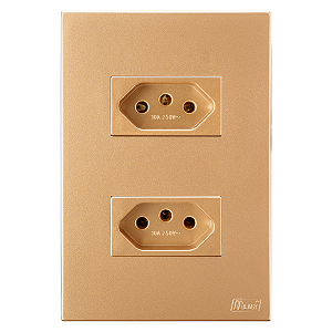 Conjunto Tomada Dupla 10A Recta Ouro Nobre Fosco Blux