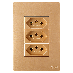 Conjunto Tomada Tripla 10A Recta Ouro Nobre Fosco Blux