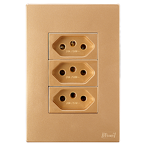 Conjunto Tomada Tripla 20A Recta Ouro Nobre Fosco Blux