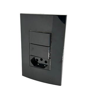 Conjunto Interruptor Duplo Paralelo + Tomada 10A Sleek Ebony Preto Margirius