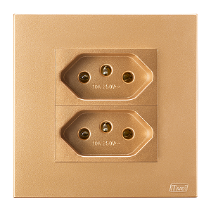 Conj. Tomada Dupla 10A Mobili Recta Ouro Nobre Fosco Blux