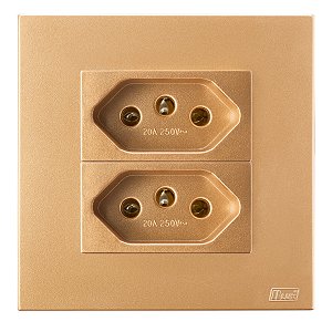 Conj. Tomada Dupla 20A Mobili Recta Ouro Nobre Fosco Blux