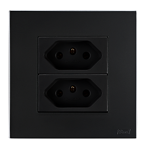 Conj. Tomada Dupla 10A Mobili Recta Preto Fosco Blux