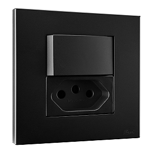 Conj. Interruptor Simples + Tomada 10A Mobili Recta Preto Fosco Blux