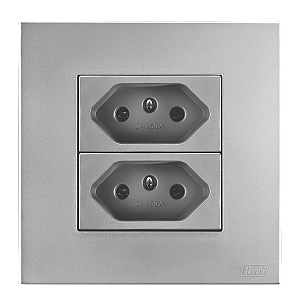 Conj. Tomada Dupla 20A Mobili Recta Prata Fosco Blux