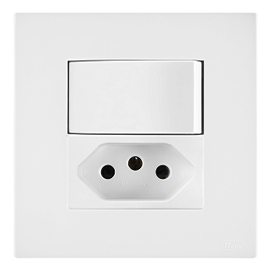 Conj. Interruptor Paralelo + Tomada 10A Mobili Recta Branco Fosco Blux