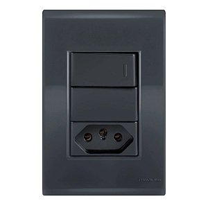 Conjunto Interruptor Simples + Tomada 20A Liz Grafite Tramontina