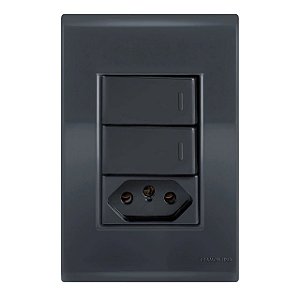 Conjunto Interruptor Duplo Paralelo + Tomada 20A Liz Grafite Tramontina