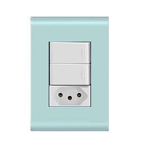 Conjunto Interruptor Duplo Simples + Tomada 20A Liz Azul Jeans Tramontina