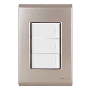 Conjunto Interruptor Triplo Simples Liz Ouro Velho c/ Branco Tramontina