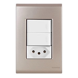 Conjunto Interruptor Duplo Simples + Tomada 20A Liz Ouro Velho c/ Branco Tramontina