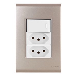 Conjunto Tomada Dupla 20A + Interruptor Simples Liz Ouro Velho c/ Branco Tramontina