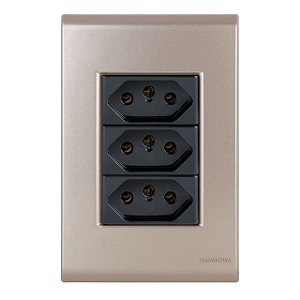 Conjunto Interruptor Duplo Simples + Tomada 20A Liz Ouro Velho c/ Grafite Tramontina