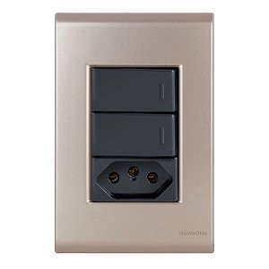 Conjunto Interruptor Duplo Paralelo + Tomada 20A Liz Ouro Velho c/ Grafite Tramontina