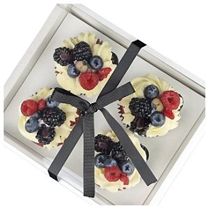 Caixa borda moldura com tampa em acetato / modelo 4 cupcakes - 10 unidades