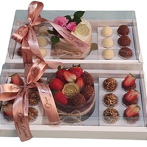 Caixa borda moldura com tampa em acetato / modelo Bento Cake e doces - 10 unidades