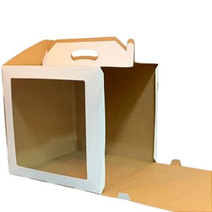 Caixa para bolo alto com alça e visor em acetato - 35X35X30 - 05 unidades