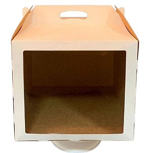 Caixa para bolo alto com alça e visor em acetato - 35X35X30 - 10 unidades