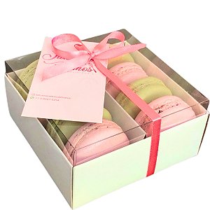 Caixa para macarons / doces com divisória e tampa em acetato - 10 unidades