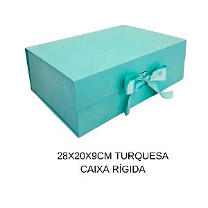 Caixa rígida dobrável com  fecho magnético e fita de  cetim para presente  verde água- 1 Unidade