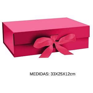 Caixa rígida dobrável com fecho magnético e fita de  cetim para presente /  cor pink - 1 unidade