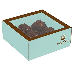 Caixa para 4 doces, borda moldura verde agua com tampa em acetato CROMUS   -  10 unidades