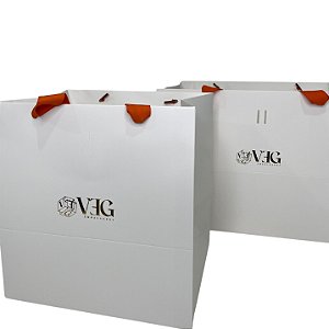 Sacola branca premium com fundo largo / alças em gorgorao branca - 10 unidades