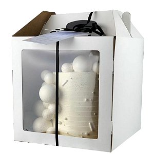 Caixa para bolo alto com alça e visor em acetato - 30x30x29