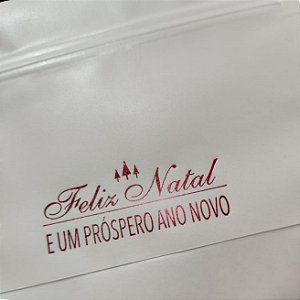 Saco Stand Up Pouch 14x20 Branco  com aplicação de hotstamping vermelho  tema Natal