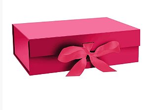 Caixa rígida dobrável 20X18X08cm com fecho magnético e fita de  cetim para presente /  cor pink - 1 unidade