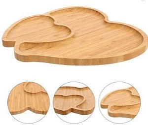 Petisqueira de frios 2 corações Bambu dia das mães : 28x27x1.5 cm