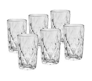 Jogo Com  6 Copos De Vidro Diamond Para Água Incolor 390 ml