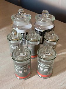 Kit  Porta Mantimentos de vidro hermético com Tampa com 5 potes de 120 ml - 2 potes de 750 ml