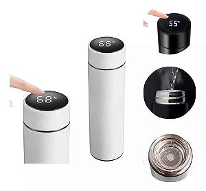 Kit Garrafa térmica com Sensor Termômetro Digital  (Branco) Q/F 500ML Com 1  Caneca Porcelana