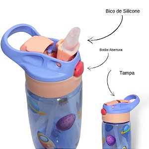 Garrafa Squeeze Canudo Embutido Infantil Plástico 450ml Sortidos com 2 pedras de gelo plastico