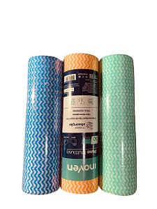Rolo Pano de Limpeza Multiuso 28x50cm Rolo 25m Com 50 Panos Cores Azul- Laranja- Verde