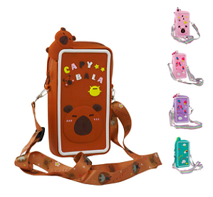 Bolsa Porta Celular de Silicone com Alça  Personagens Sortidas