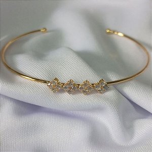 Bracelete Aro Aberto c/ 4 losangos em zircônia - Ouro 18K