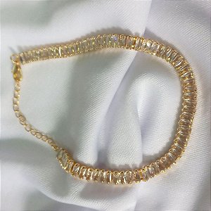 Pulseira Riviera Baguete Cristal c/ extensor (4MM X 2MM) - Ouro 18K