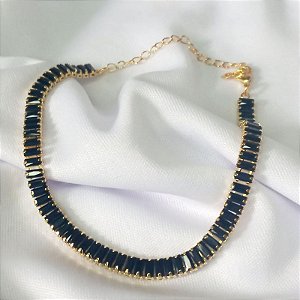 Pulseira Riviera Baguete Preta c/ extensor (4MM X 2MM) - Ouro 18K