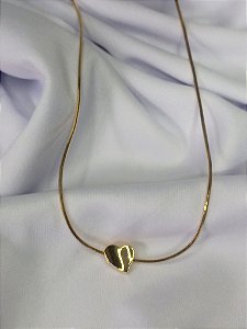 Colar Rabo de Rato c/ coração liso (11MM) - Ouro 18K
